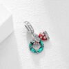 Silver Green Wreath Red Hat Winter Christmas Charm - Image 2