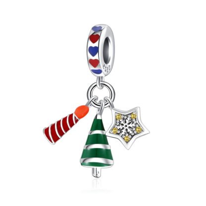 Silver Geometric Candle Pine Tree Star Christmas Charm