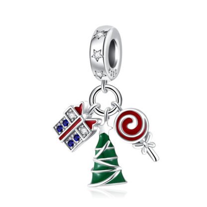 Silver Blue Gift Red Lollypop Green Pine Christmas Charm