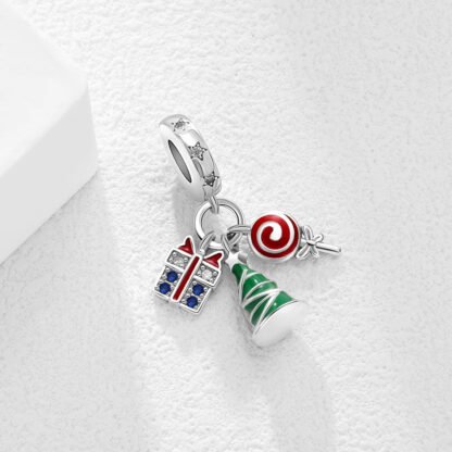 Silver Blue Gift Red Lollypop Green Pine Christmas Charm - Image 2