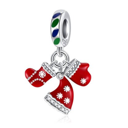 Silver Red Mitten Glove Sock Hat Christmas Charm