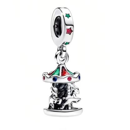 Silver Green Red Blue Carousel Charm