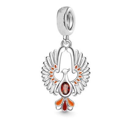Silver Phoenix Rising Orange Gem Bird Charm