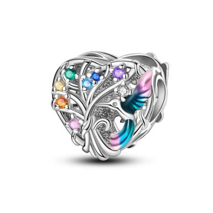 Silver Rainbow Bouquet Hues Hummingbird Heart Charm