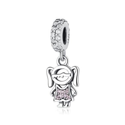 Silver Symbolic Ponytails Girl Charm
