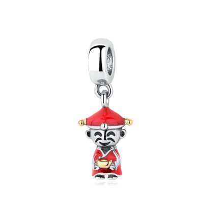Silver Red Chinese Man Gold Sycee Charm