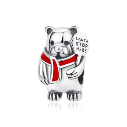 Silver Red Scarf Polar Bear Charm