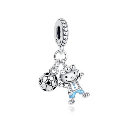 Silver Soccer Blue Boy and Ball Charm