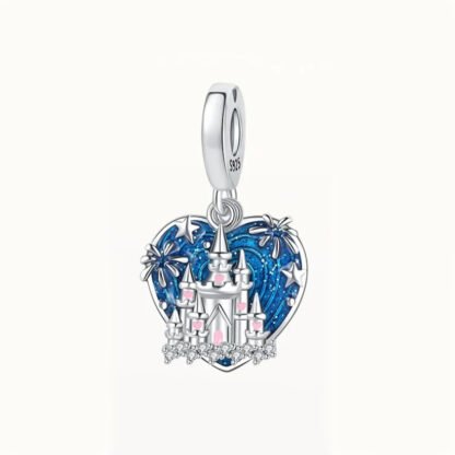 Silver Castle Pink Hears Blue Firework Sky Charm