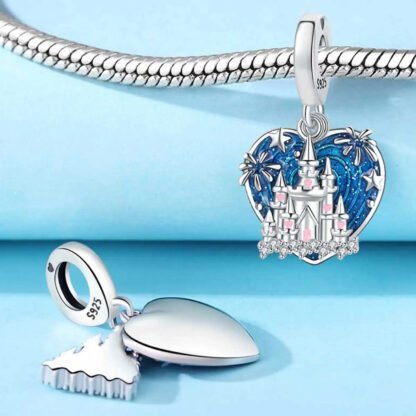 Silver Castle Pink Hears Blue Firework Sky Charm - Image 2
