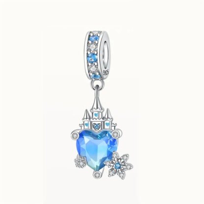 Silver Castle Blue Hearts Gem Fantasy Charm