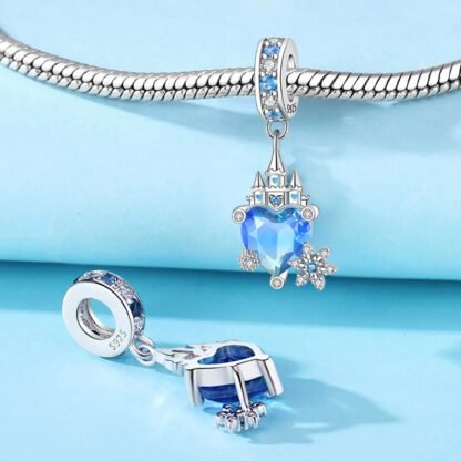 Silver Castle Blue Hearts Gem Fantasy Charm - Image 2
