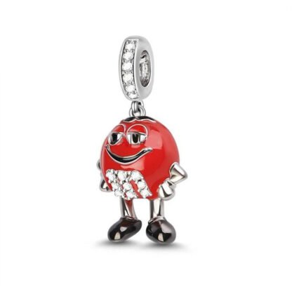 Silver Red M&M Man Thirsty Character Charm
