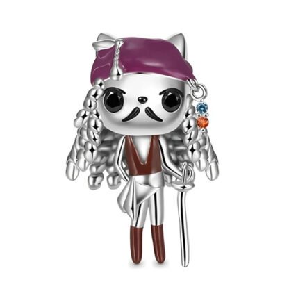 Silver Captain Jack Sparrow Kitty Mustache Cat Charm