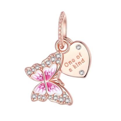 Rose Gold One of a King Pink Butterfly Charm
