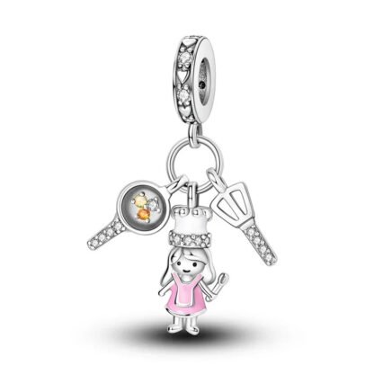 Silver Pink Apron Girl Chef Culinary Charm