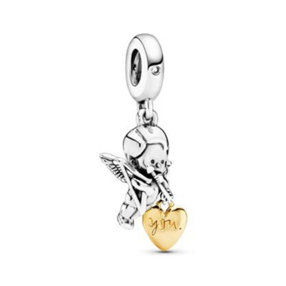 Silver Baby Cupid Angel Golden Heart Charm