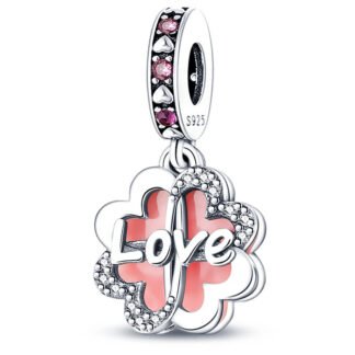 Silver Pastel Pink Love Lucky Clover Charm