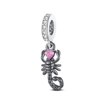 Silver Black Scorpion Pink Heart Gem Charm
