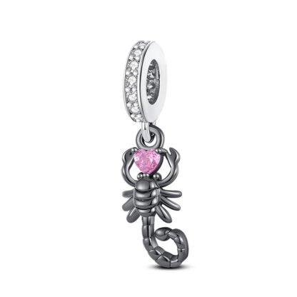 Silver Black Scorpion Pink Heart Gem Charm