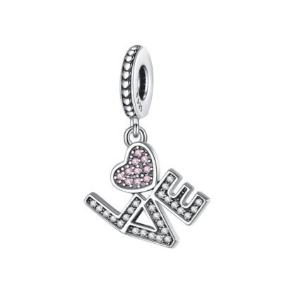 Silver Sparkly Lettering Love Heart Charm