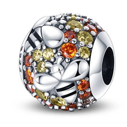 Silver Round Bees on Honey Gems Charm