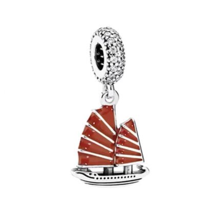 Silver Red Sailboat Charm
