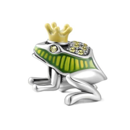Silver Royal King Yellow Crown Green Frog Charm