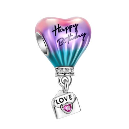 Silver Gradient Happy Birthday Hot Air Balloon Love Letter Charm