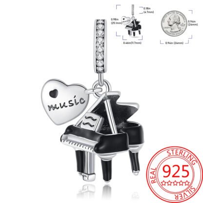 Silver Musical Heart Black Grand Piano Charm