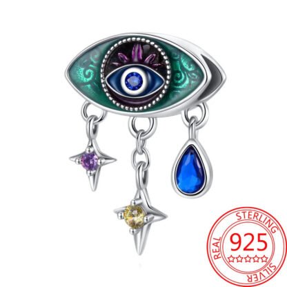Silver Green Eye Blue Eye Gem Sparkle Drop Dangles Charm