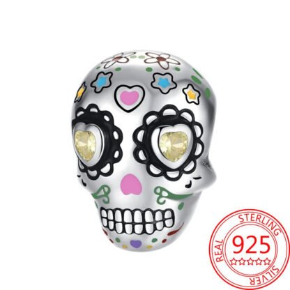 Silver Cute Stars Hearts Sugar Skull Cultural Charm