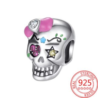 Silver Pink Bow Star Eye Sugar Skull Cultural Charm
