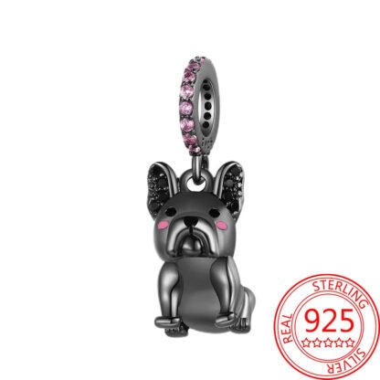 Silver Black Pug Dog Pink Blush Charm