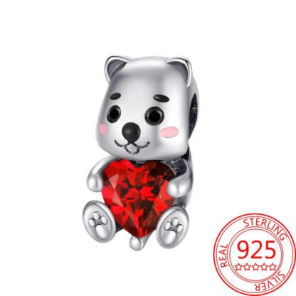 Silver Wombat Red Heart Gem Animal Charm