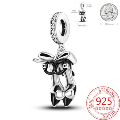 Silver Black Heel Shoes Charm