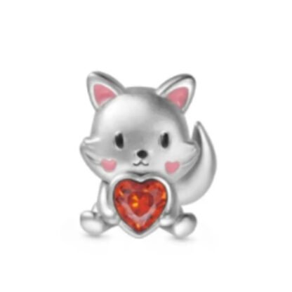 Silver Baby Fox Orange Heart Gem Charm