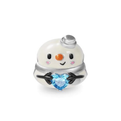 Silver Baby Snowman Blue Heart Gem Winter Charm