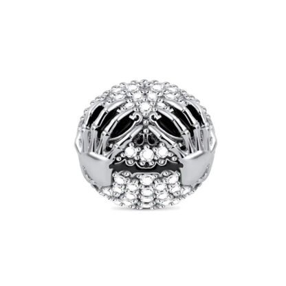 Silver Creepy Skull Face Skeletal Hands Charm