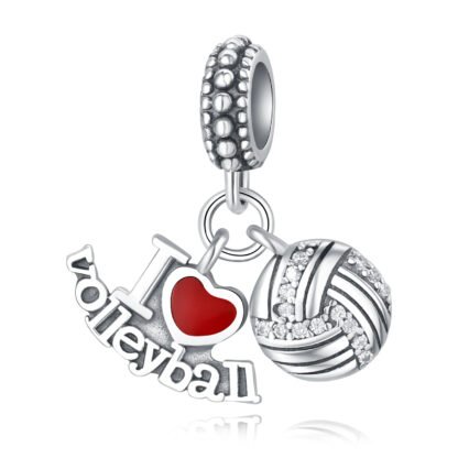 Silver I Love Volleyball Sport Charm