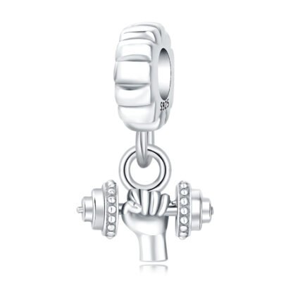 Silver Hand Dumbbell Weightlifting Charm