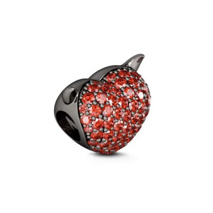 Silver Black Heart Orange Gems Cat Ears Charm