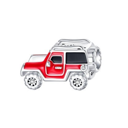 Silver Red Van Truck Charm