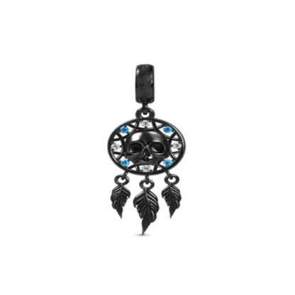 Silver Black Skull Dreamcatcher Charm