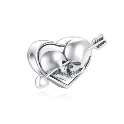 Silver Heart Skull Lovers Arrow Pierce Through Charm