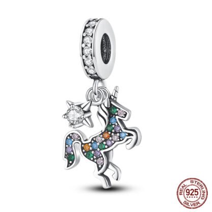 Silver Sparkly Unicorn and Star Charm