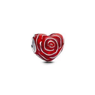 Silver Red Rosy Heart Charm