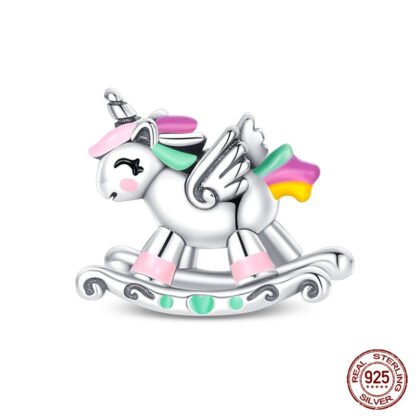 Silver Cute Pony Rocking Horse Charm