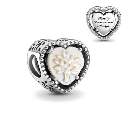 Silver Heart Cream White Tree Family Forever Charm