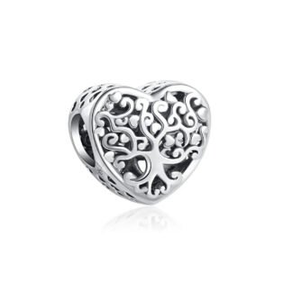 Silver Ornate Hearts Tree of Life in Heart Charm